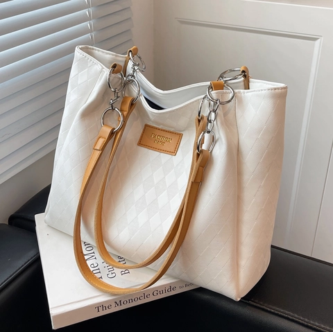Borsa Tote Grande Da Donna In Pelle PU Trapuntata A Rombi Borsa A Spalla Con Catena In Metallo Minimalista Chic