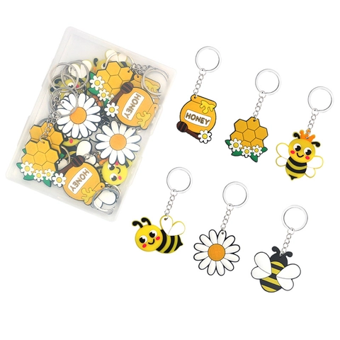 Llaveros Dibujos Animados Abeja Panal Margarita PVC Blando Aleación Anillo Metal Tarro Miel Colgante Bolso Regalo Fiesta