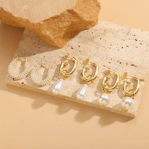 Künstliche Perlen-Ohrringe Kupfer 14K Vergoldet Geometrische Tropfen Französisch Vintage Elegant Schmuck Für Damen