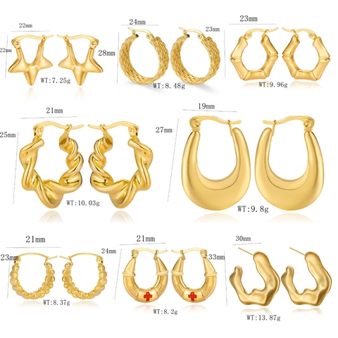 Mode Edelstahl Gold Plattiert Ohrstecker Für Damen Luxus Geometrische Bambus Stern Kreuz Form Trendiger Schmuck