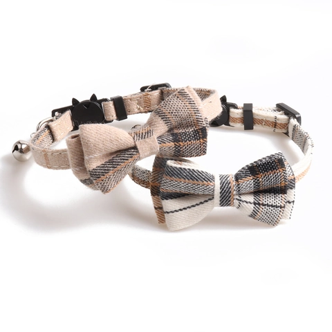 British Plaid Pet Collar And Bandana Cotton Adjustable Quick Release Buckle With Bell For Cats Small Dogs Checkered