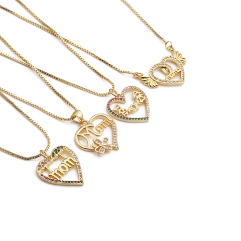 Heart Pendant Necklace With Copper Zircon Mom Mama Lettering Wings Butterfly Elegant Gift For Mother