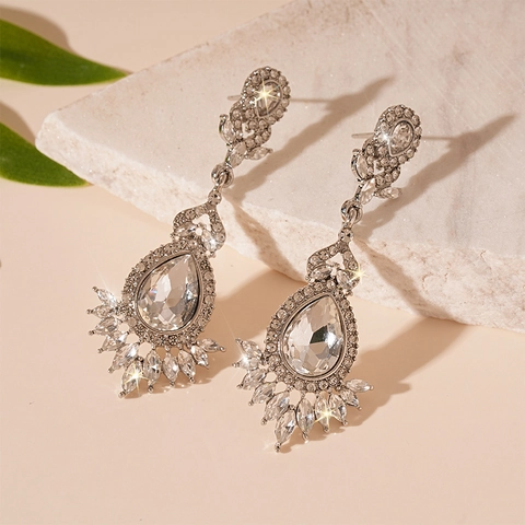 Vintage Luxus Wassertropfen Ohrhänger Legierung Floral Strass Schmuck Mit 925 Sterling Silber Ohrring Stecker