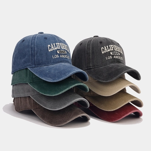 Vintage Washed Cotton Baseball Cap Embroidered California Letter Retro Sun Protection Adjustable Sun Hat For Men Women