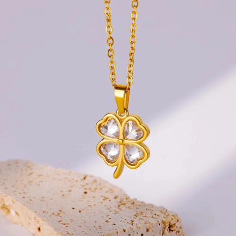 Collana Con Ciondolo Quadrifoglio Fibbia Di Sicurezza Benedizione Fu Dorato Stile Etnico Retro Gioielli Donna