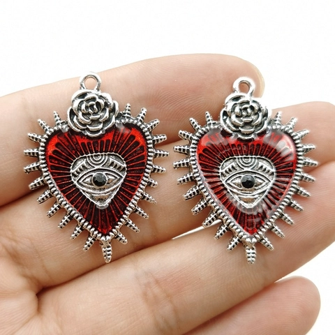 Gothic Punk Rose Herz Heiliges Auge Anhänger Emaille Legierung Strass DIY Schmuckherstellung Zubehör Vintage Dunkler Stil