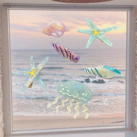 Pinza Para El Pelo De Acetato Serie Marina Medusa Estrella De Mar Caracol De Mar Clip De Pato Lindo Estilo Dibujos Animados Para Mujeres