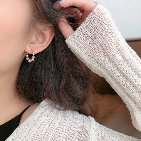 Orecchini a Cerchio in Rame Con Perle Per Donna Perno in Argento Sterling 925 Orecchini Huggie Geometrici a Sfera Placcati Oro Argento Gioielli