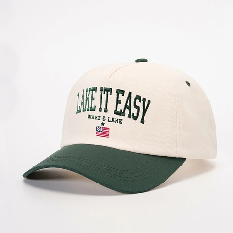 Gorra De Béisbol Bordada Estilo Americano Retro Poliéster Letras Lake It Easy Patrón Bandera Bloque Color Ajustable Visera Curva