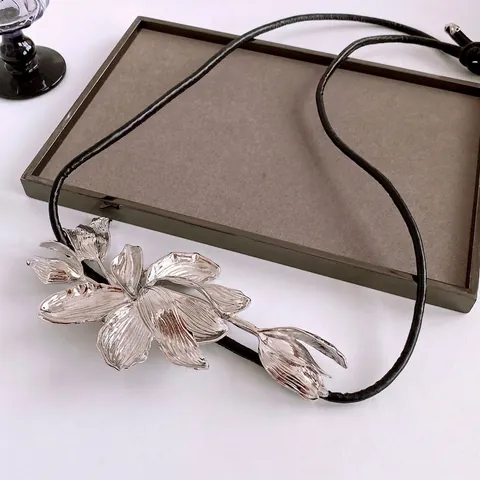 Cinturón De Cadena De Cintura Con Colgante De Flor De Tulipa Vintage Collar Largo De Cuero Para Mujer