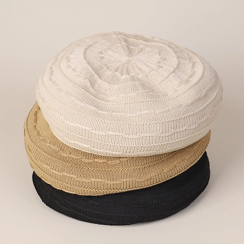 Boina De Punto Para Mujer Algodón Poliéster Color Sólido Transpirable Ajustable Estilo Japonés Sombrero De Pintor Elegante Minimalista