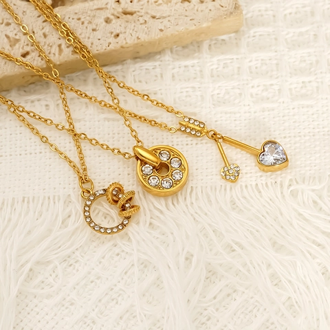 Hart Pijl Hanger Ketting 304 Roestvrij Staal 18K Verguld Zirkoon Elegante Mode Sieraden Voor Vrouwen