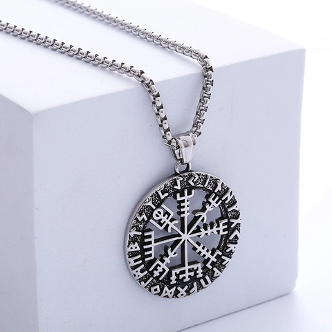 Collana Con Ciondolo Bussola Vichinga Vegvisir Da Uomo In Acciaio Inossidabile 316L Runa Nordica Stile Punk Retrò