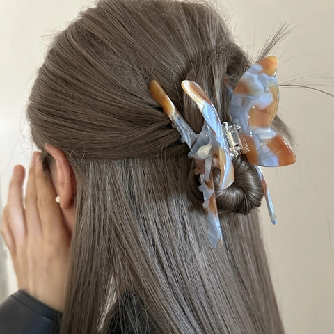 Vlinder Haarklem Acetaat Acryl Marmer Textuur Franse Elegante Haaraccessoires Voor Vrouwen Meisjes Knot Styling