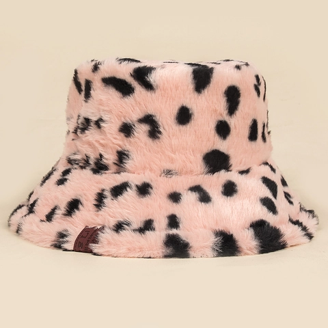 Cappello Alla Pescatora In Pelliccia Sintetica Maculato Rosa Vintage Cappello Invernale Caldo Soffice Stile Coreano Per Donna