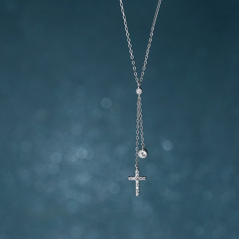 Collana Con Pendente A Croce E Catena A Y In Argento Sterling 925 Con Zircone Gioielli Di Lusso Eleganti