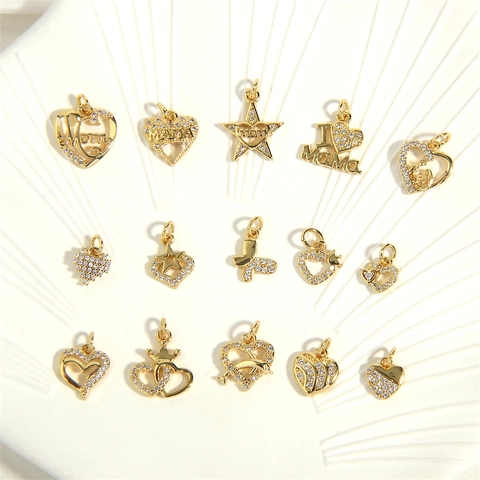 Pendenti Cuore Stella Farfalla Rame Placcato Oro 18K Zirconia Per Creazione Di Gioielli DIY Charms Moda Mom Mama