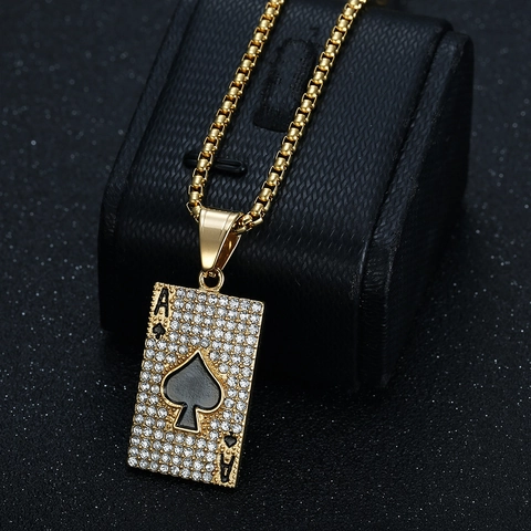 Collana Pendente Carta Da Poker Asso Di Picche Acciaio Inossidabile Strass Smalto Hip Hop Gioielli Uomo