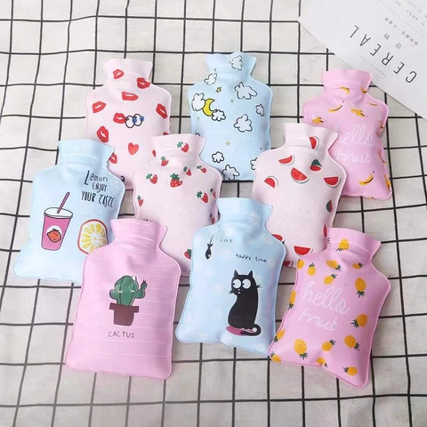 Mini Bolsa De Agua Caliente PVC Dibujos Animados Impreso Pequeño Calentador De Manos Para Vientre Espalda Terapia De Calor Invierno Portátil