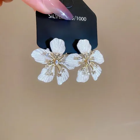 Eleganti Orecchini A Lobo Fiori Bianchi Con Perno In Argento Lega Strass Stile Vintage Palazzo Francese Da Donna