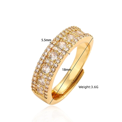 Adjustable Open Ring Copper 18K Gold Plated Multi Row Cubic Zirconia Pave Set Colorful Stone Fashion Jewelry For Women