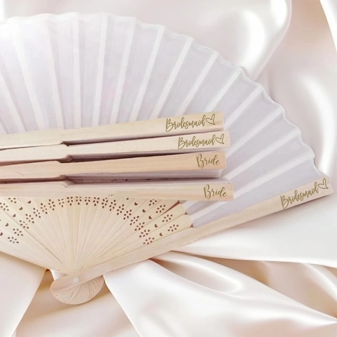 Wedding Hand Fan Folding Wood Ribs Satin Fabric Bride Bridesmaid Party Gift Elegant Accessory