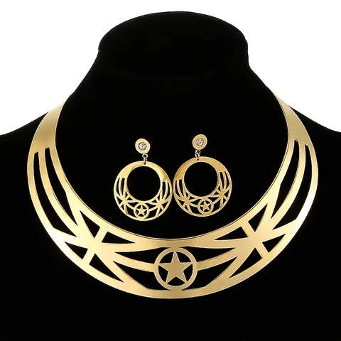 Edelstahl Hohlstern Choker Halskette Und Strass Ohrringe Übertriebener Punk Schmuck Für Damen