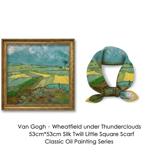 Van Gogh Ölgemälde Kunstdruck Satin Quadratisches Halstuch Elegante Dekorative Halskerchief Haarband Für Damen Kunst Accessoires