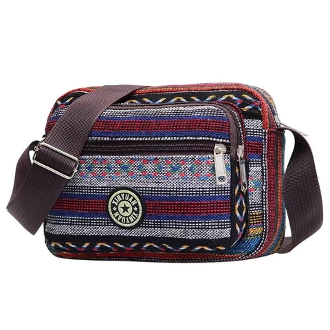 Borsa A Tracolla A Righe Etniche Tela Bohémien Borsa A Spalla Tasche Con Cerniera Multiple Tracolla Regolabile Casual Donna