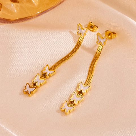 Edelstahl Drop Ohrringe Lange Quaste Schlangenkette Schmetterling Stern Römische Ziffern Zirkon 18K Vergoldet Schmuck