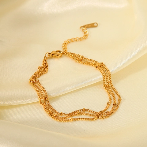 Bracciale A Catena A Tre Strati In Acciaio Inossidabile Placcato Oro 18K Gioielli Di Moda Per Donna