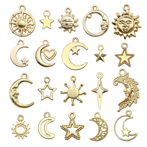 Himmlische Sonne Mond Stern Anhänger Zinklegierung Ausgehöhlte Retro Charms Für DIY Schmuckherstellung Zubehör