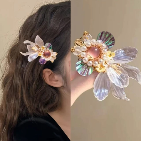 Pince À Cheveux Poisson Rouge Koi En Alliage Résine Fausse Künstliche Perle Style Ancien Doux Accessoire De Coiffure Pour Femme