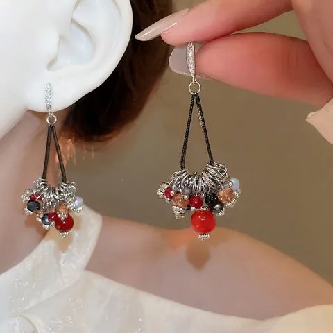 Bohemia Vintage Tassel Dangle Earrings With Multi Colored Glass Beads Zircon And 925 Sterling Silver Earring Post