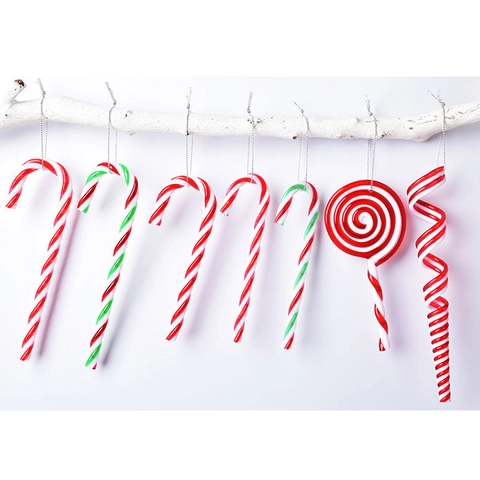 Ornamenti Appesi Albero Di Natale Plastica Bastoncino Di Zucchero Spirale Lecca Lecca Rigato Decorazione Festiva Rosso Bianco Verde