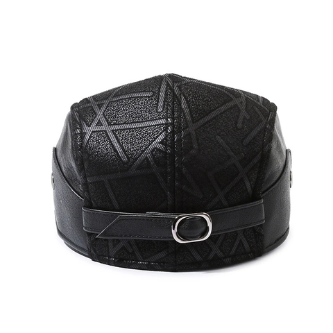 Gorra Plana Vintage De Cuero PU Para Hombre Ajustable Patrón Geométrico Boina De Ala Corta Otoño Invierno