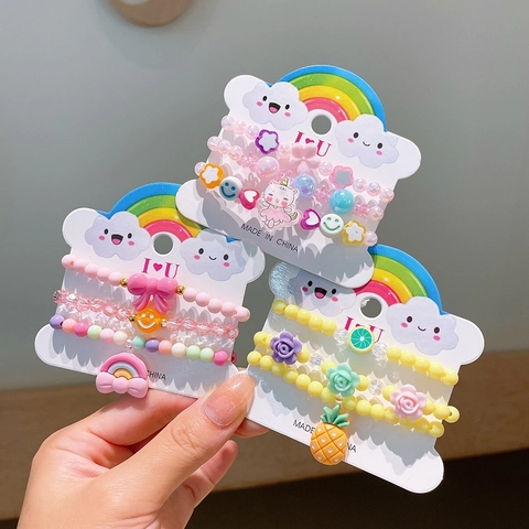 Children Beaded Bracelets Acrylic Resin Plastic Elastic Cartoon Unicorn Mermaid Fruit Party Favors For Little Girls Kids