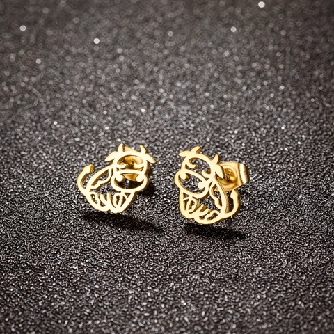 Hollow Kuh Ohrstecker Edelstahl Süße Tier Sternzeichen Ochse Minimalistischer Modeschmuck Accessoires Für Frauen