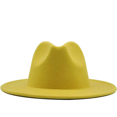 Unisex Vintage Fedora Hat Wide Flat Brim Woolen Felt Jazz Hat Classic Solid Color Adjustable Elegant Accessory