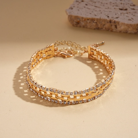 Bracciale Geometrico In Lega Strass Traforato Cuciture Quadrate Vintage Lusso Gioielli Di Moda Per Donna Catena Regolabile