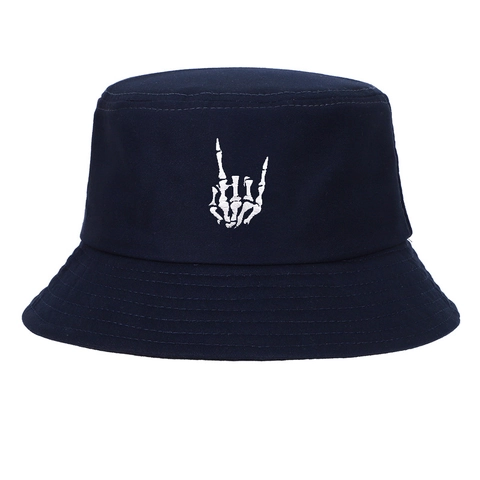 Bucket Hat Baumwolle Outdoor Sonnenschutz Skelett Hand Geste Stickerei Streetwear Harajuku Stil Unisex Accessoire