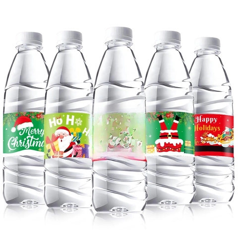 Christmas Water Bottle Labels Festive Bottle Stickers For Party Drinks Decoration Santa Snowman Patterns