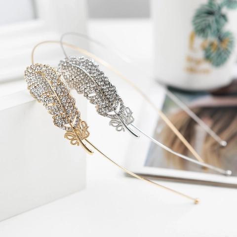 Serre-Tête Élégant En Strass De Plumes Bandeau En Alliage Métallique Coiffure De Style Coréen Pour Femmes