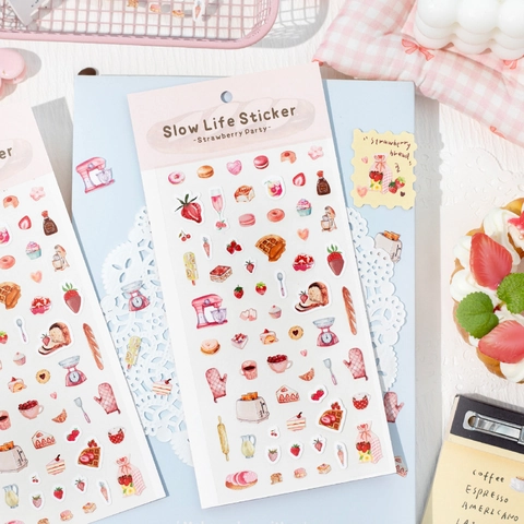 Slow Life Serie Decoratieve Stickers Voor Journaling DIY Eten Dessert Koffie Aardbei Patroon Synthetisch Papier Craft Stickers