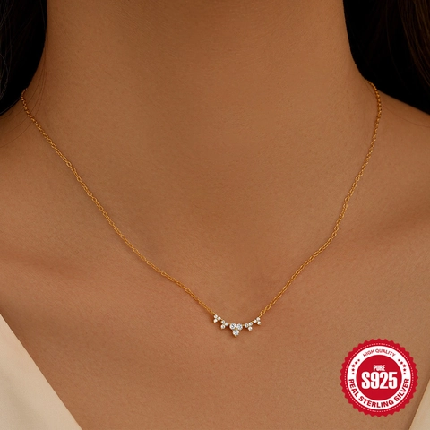 Collar Minimalista de Plata de Ley 925 Con Colgante de Arco Incrustado de Circonia Cadena de Clavícula Color Dorado Joyería para Mujer