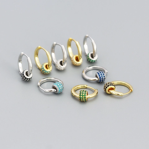 Orecchini Huggie Hoop In Argento Sterling 925 Con Ciondolo A Sfera In Zirconia Pavé Ruotabile Gioielli Versatili