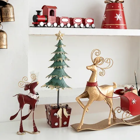 Christmas Iron Art Reindeer Sleigh Train Bell Tree Hot Air Balloon Vintage Festive Home Decor Ornaments