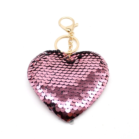 Porte-Clés Cœur À Paillettes Réfléchissant Double Face Pailleté Accessoire De Sac Cadeau De Saint Valentin Femme Alliage