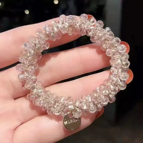 Elastico Per Capelli Con Perline Di Cristallo Sintetico Ciondolo In Metallo Stile Braccialetto Accessori Per Capelli Eleganti Donna