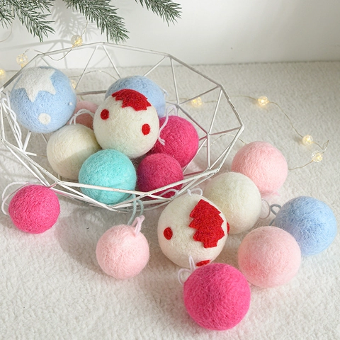 Addobbi Natalizi In Feltro Di Lana Fatti A Mano Palline Appese Pom Poms Di Filato Multicolore Con Motivi Di Stelle E Alberi Décor